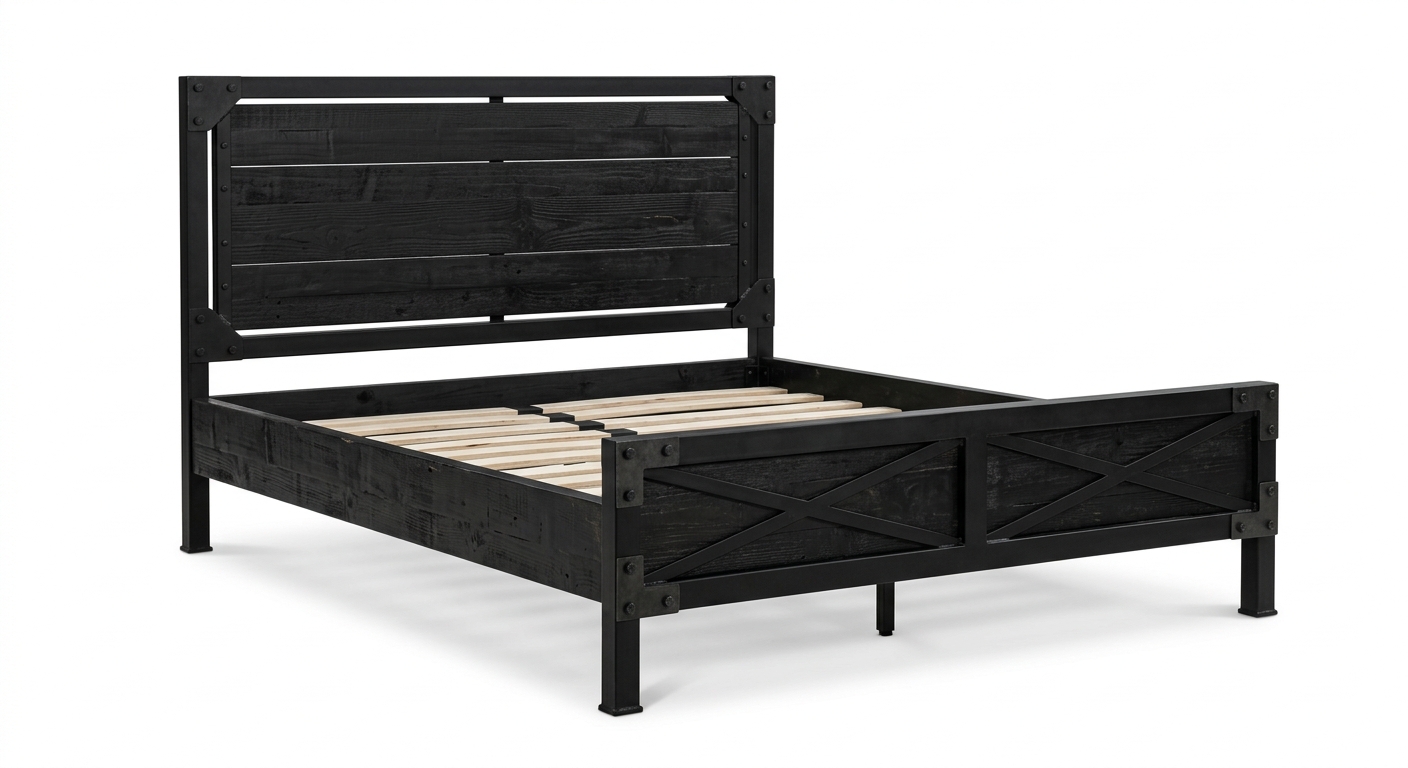 Industrial bed frame (Black Wood)