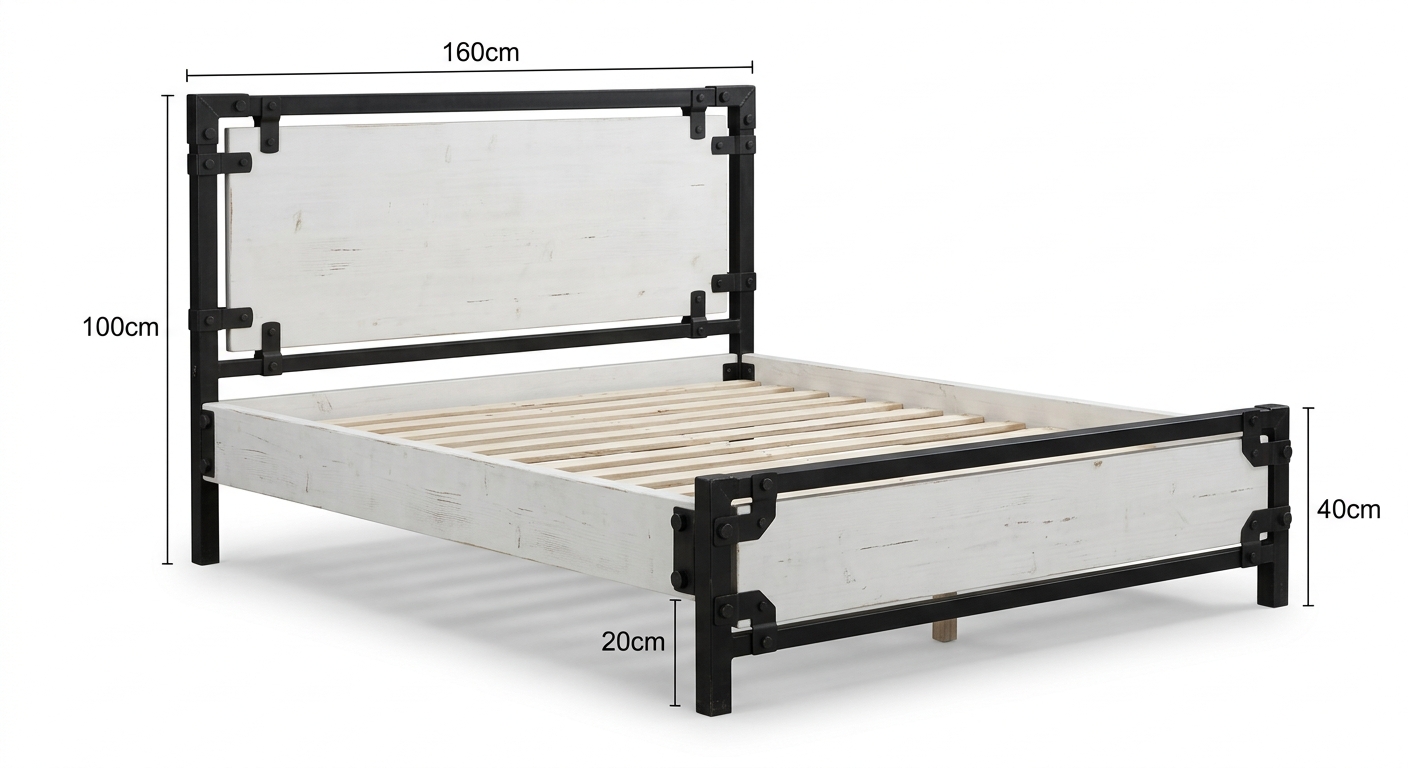Industrial bed frame (White Wood)