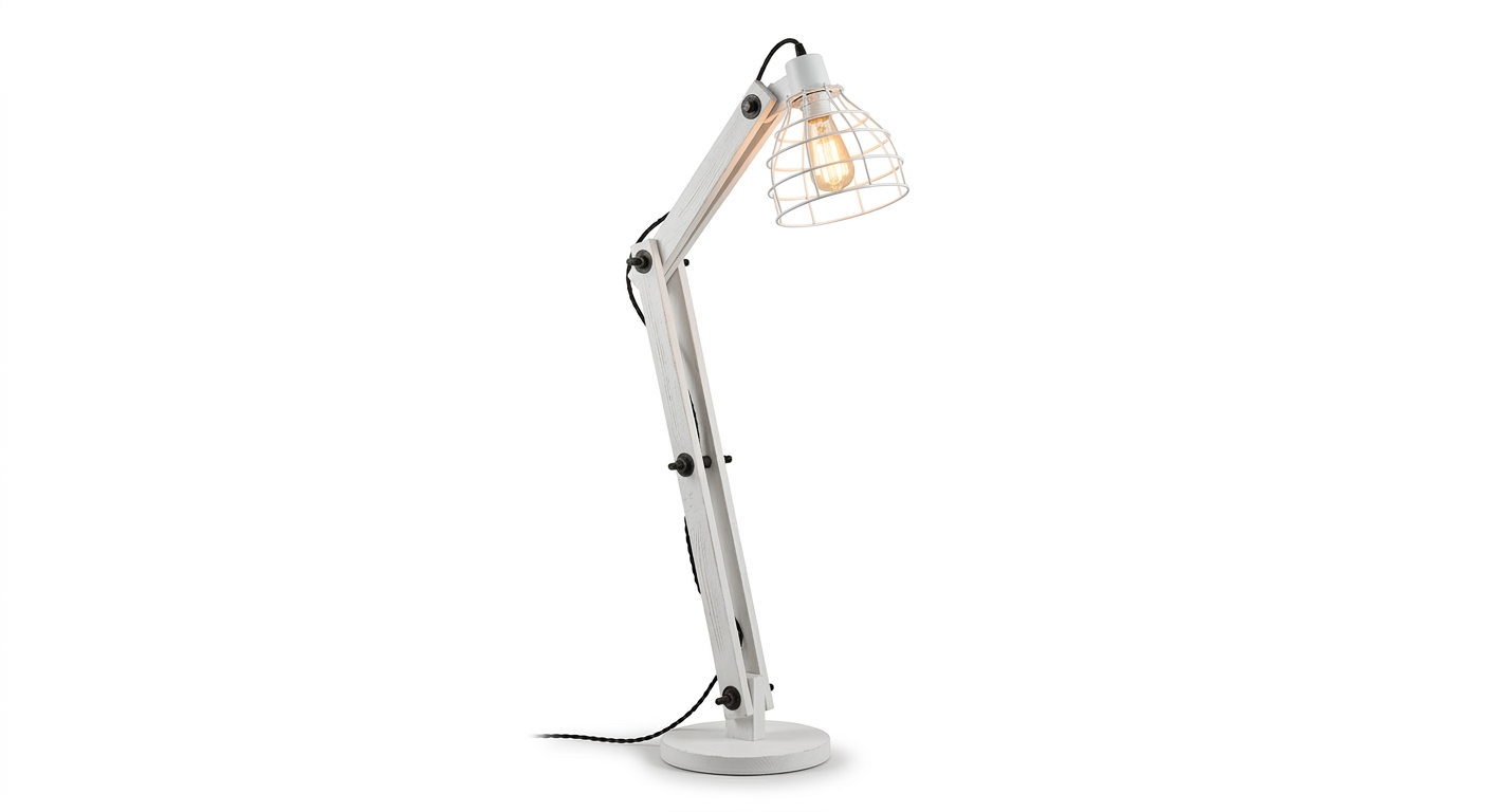 Industrial floor lamp (White Wood)