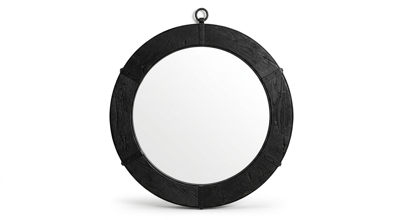 Industrial round mirror (Black Wood)