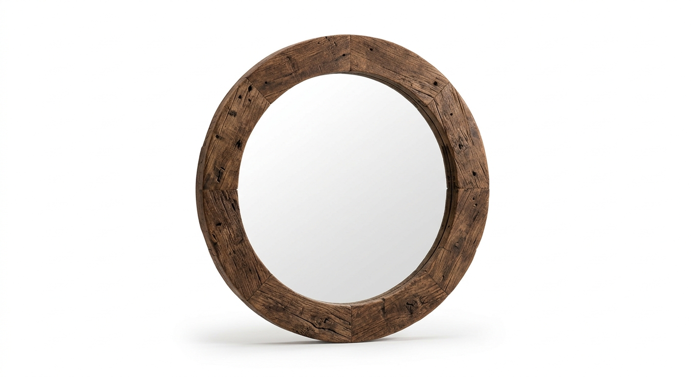 Industrial round mirror (Brown Wood)