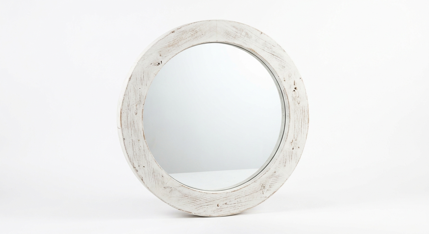 Industrial round mirror (White Wood)
