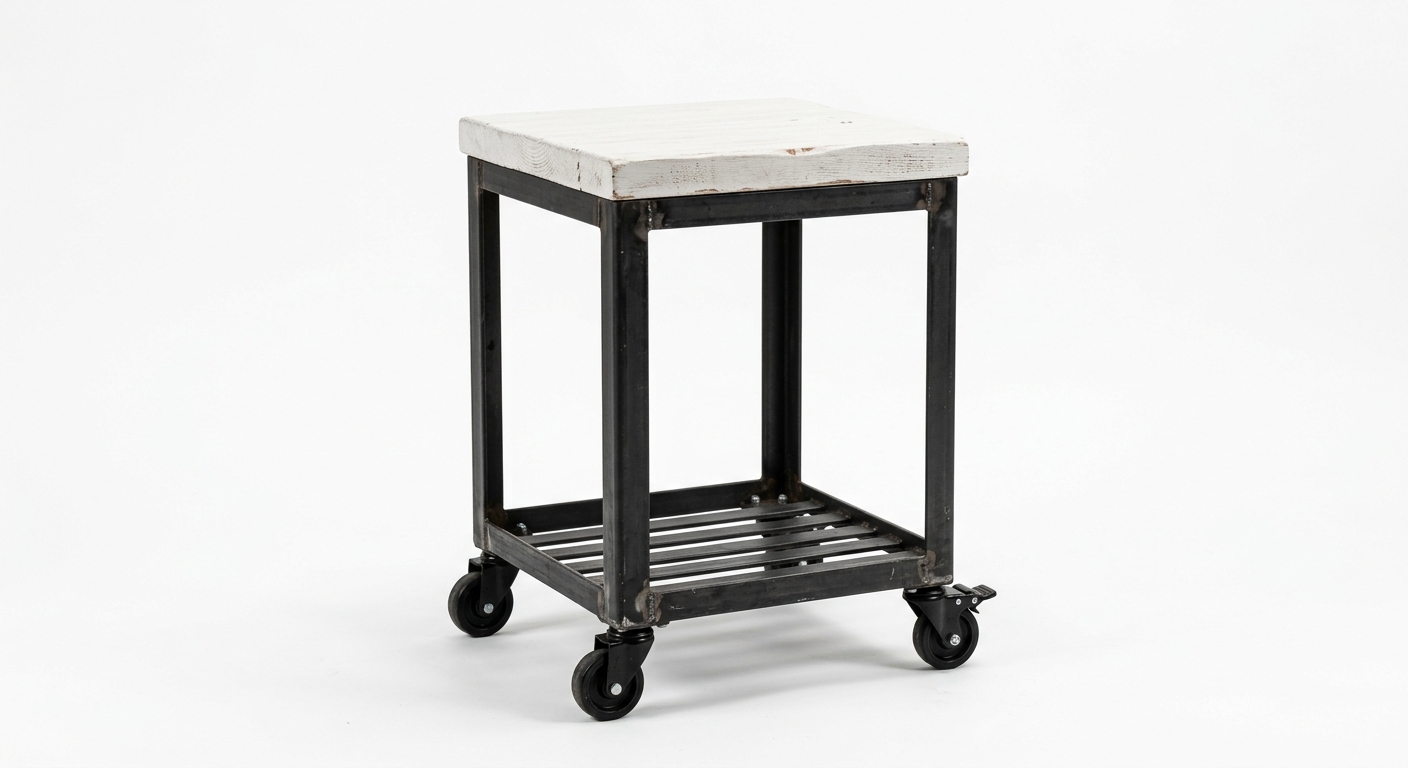 Industrial side table (White Wood)