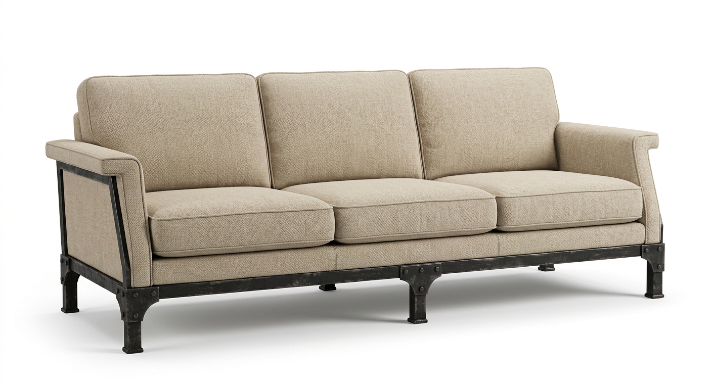 Industrial 3-seat sofa (Beige Fabric)
