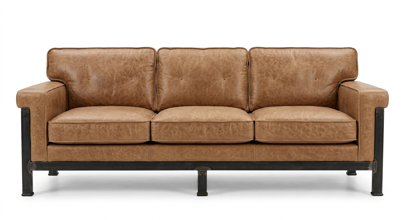 Industrial 3-seat sofa (Beige Leather)