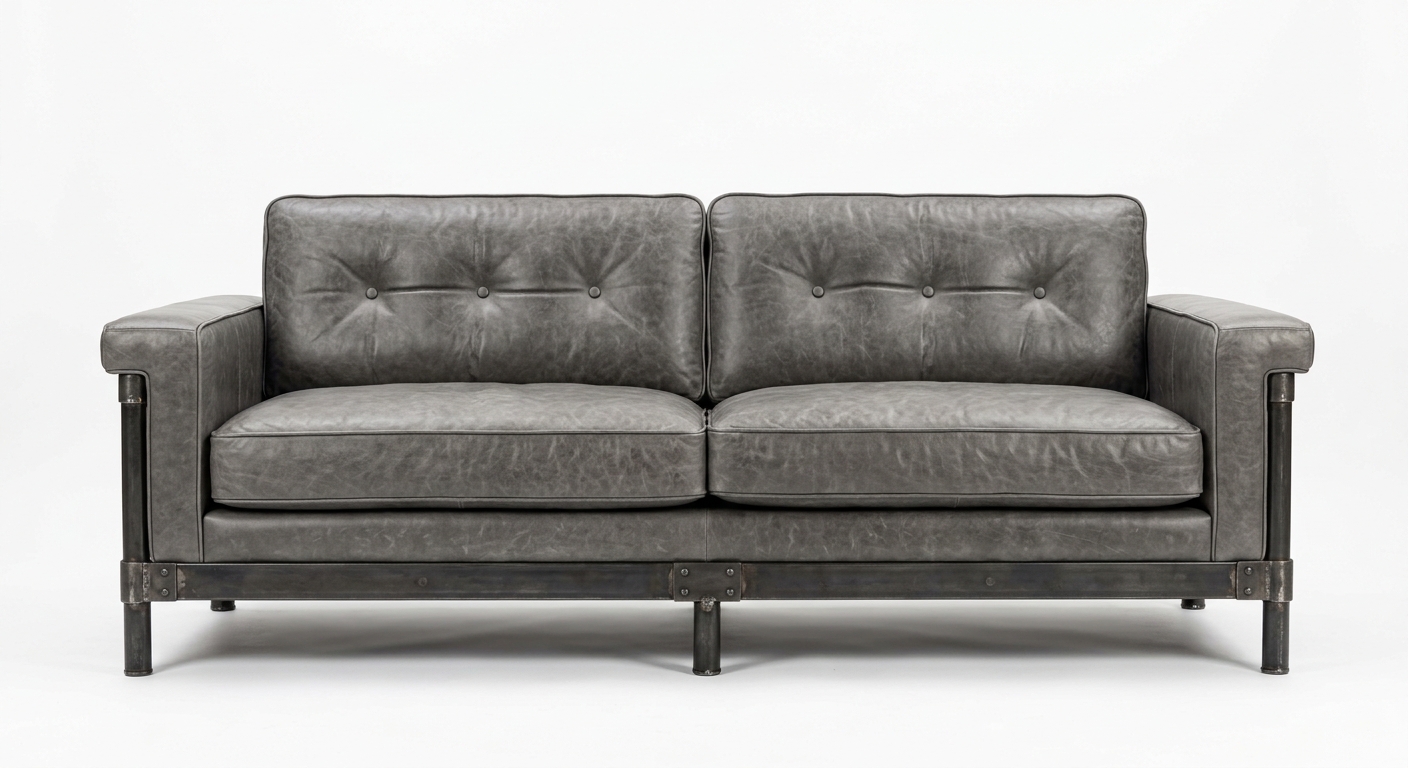 Industrial 3-seat sofa (Gray Leather)