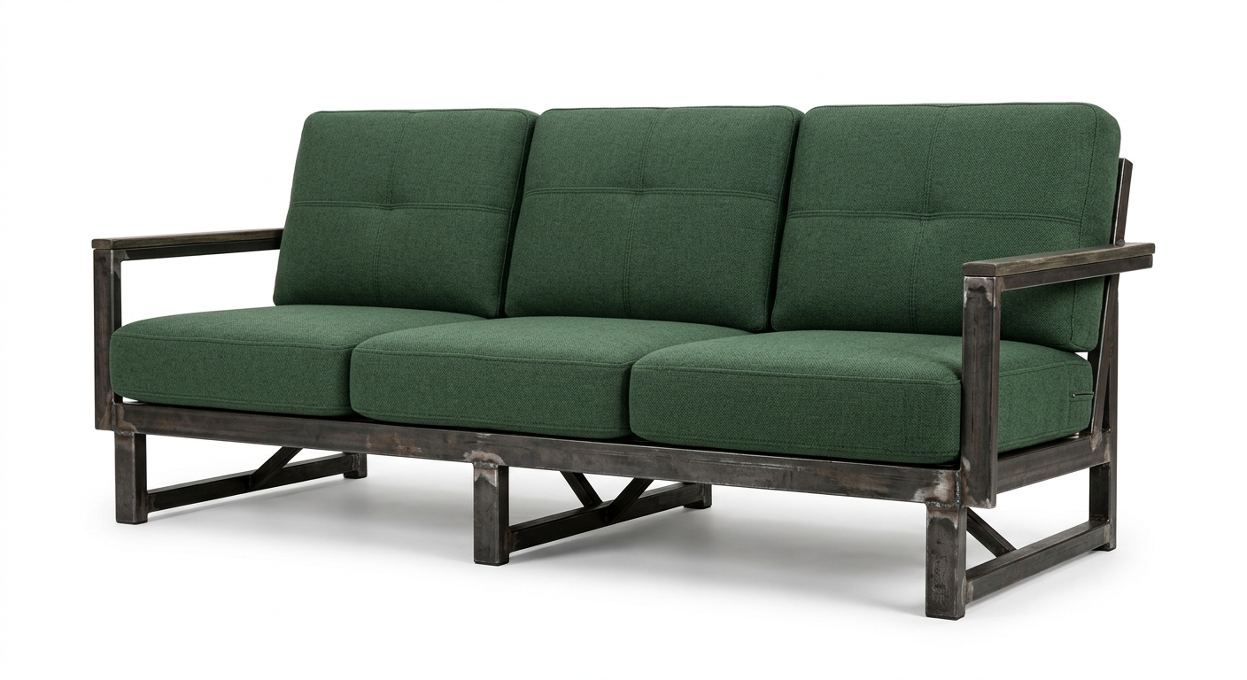Industrial 3-seat sofa (Green Fabric)