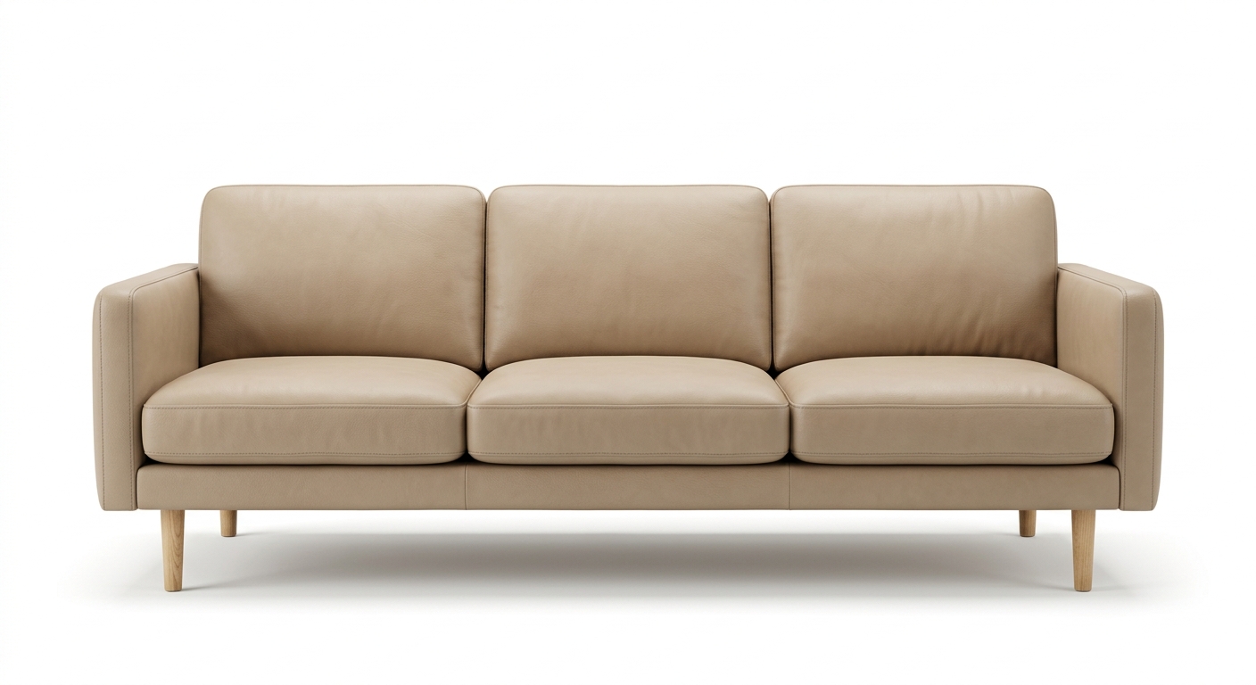 Minimalist 3-seat sofa (Beige Leather)