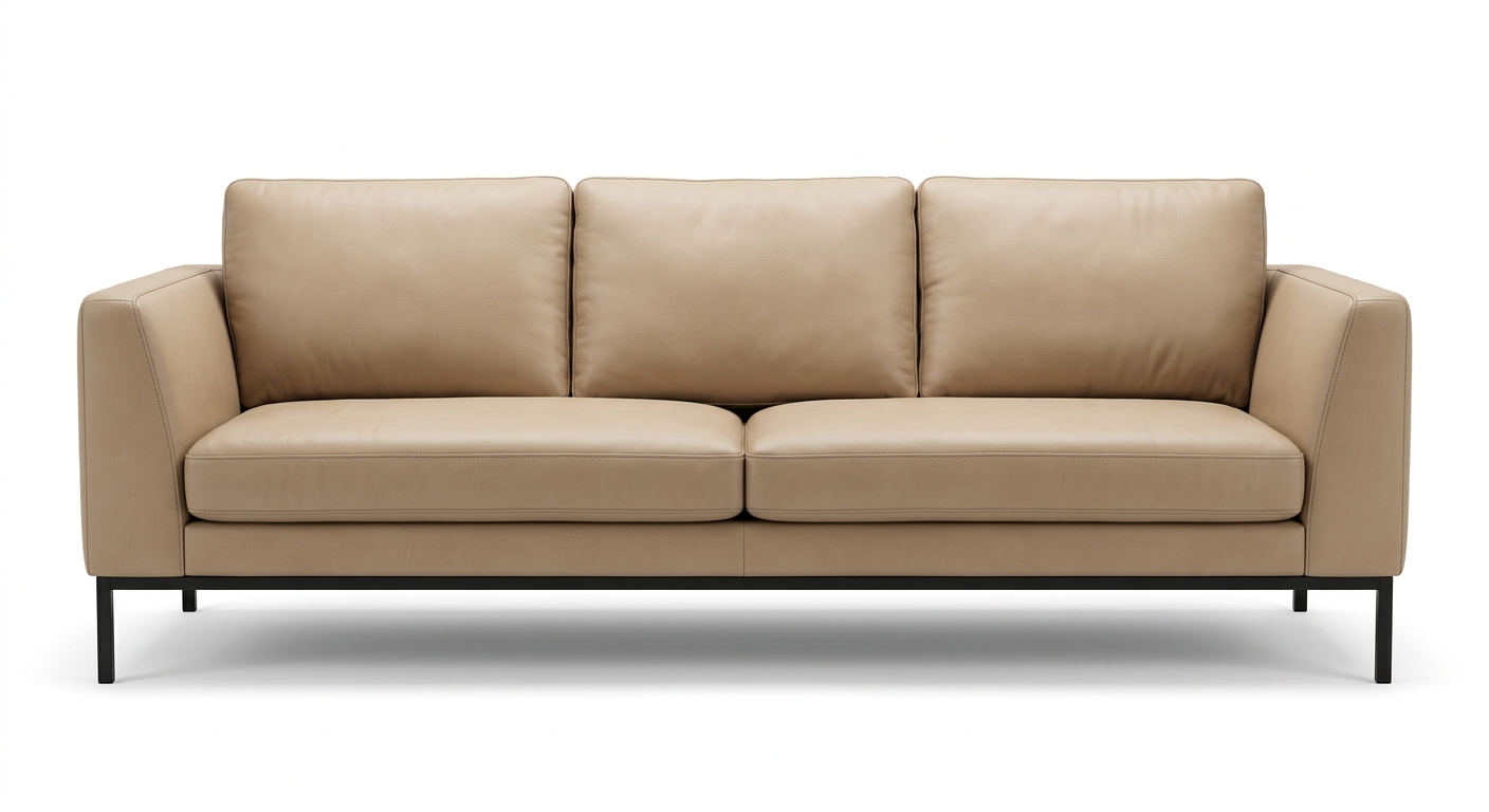 Modern 3-seat sofa (Beige Leather)