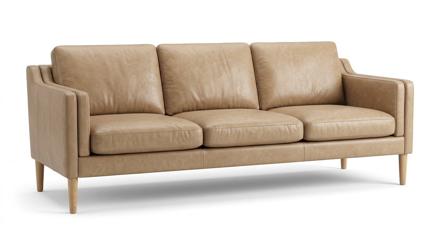 Scandinavian 3-seat sofa (Beige Leather)