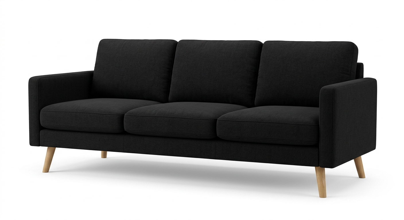 Scandinavian 3-seat sofa (Black Fabric)