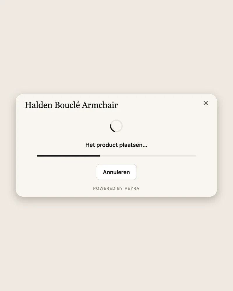 Venster van de widget met een voortgangsbalk en de tekst Het product plaatsen.